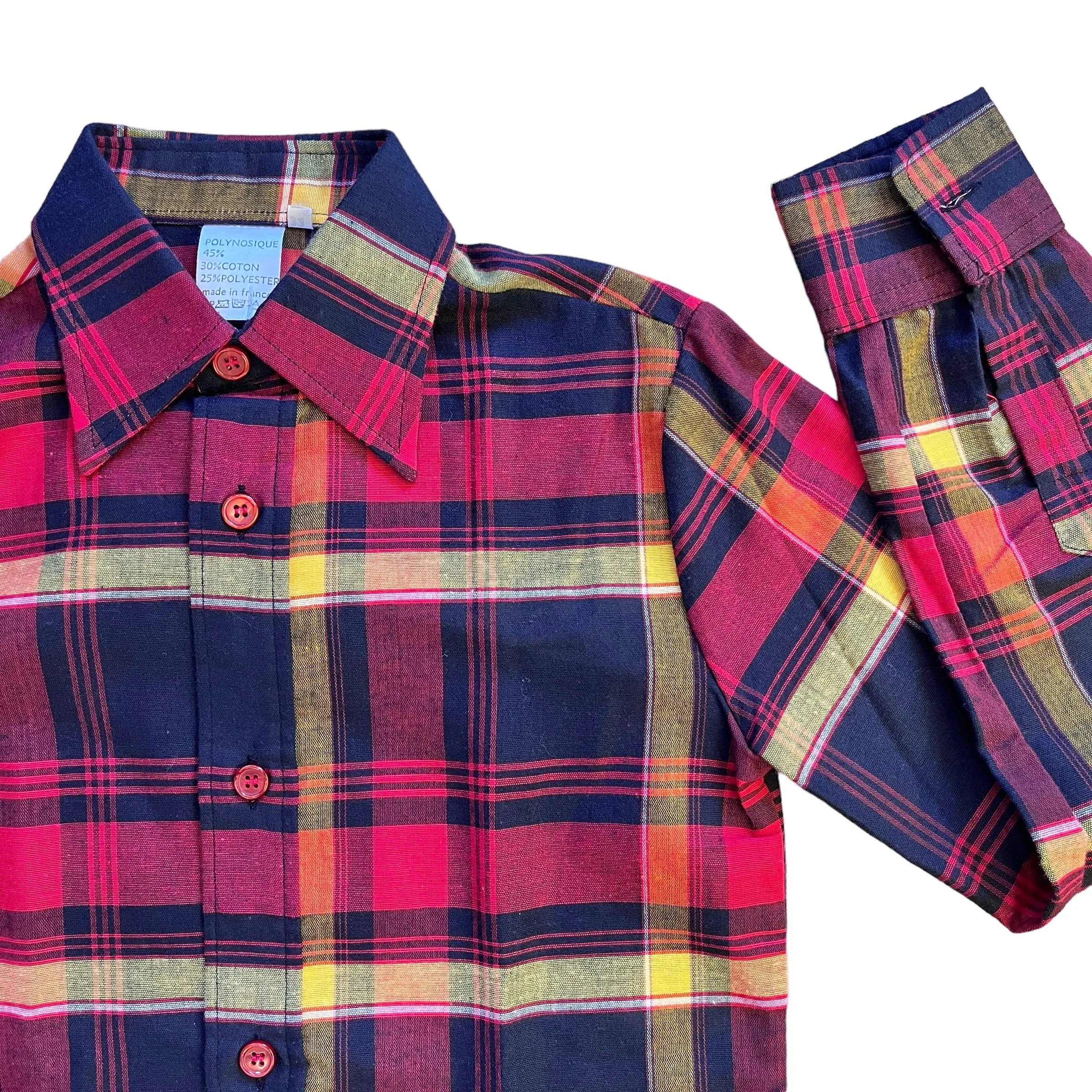 Vintage 1970s Black / Red Check Shirt  10-12 Years