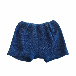 Vintage 1970s Blue Knitted Toddler Shorts French Made 12-18 Months