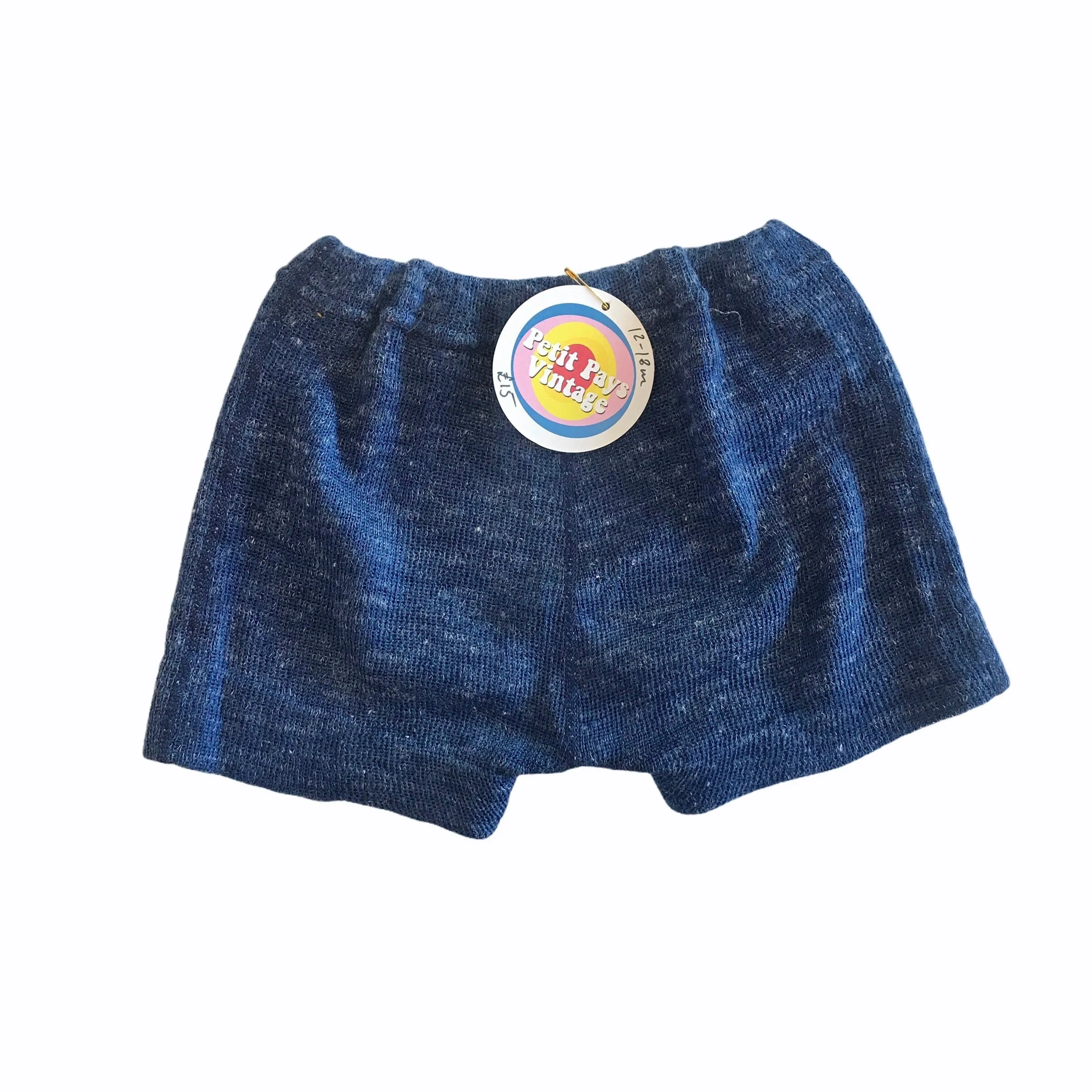 Vintage 1970s Blue Knitted Toddler Shorts French Made 12-18 Months