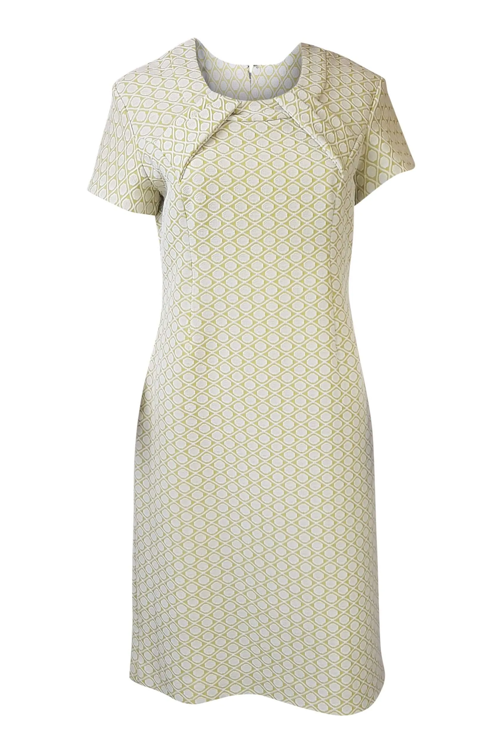 VINTAGE 1970s Green and White Geometric Shift Dress (40)