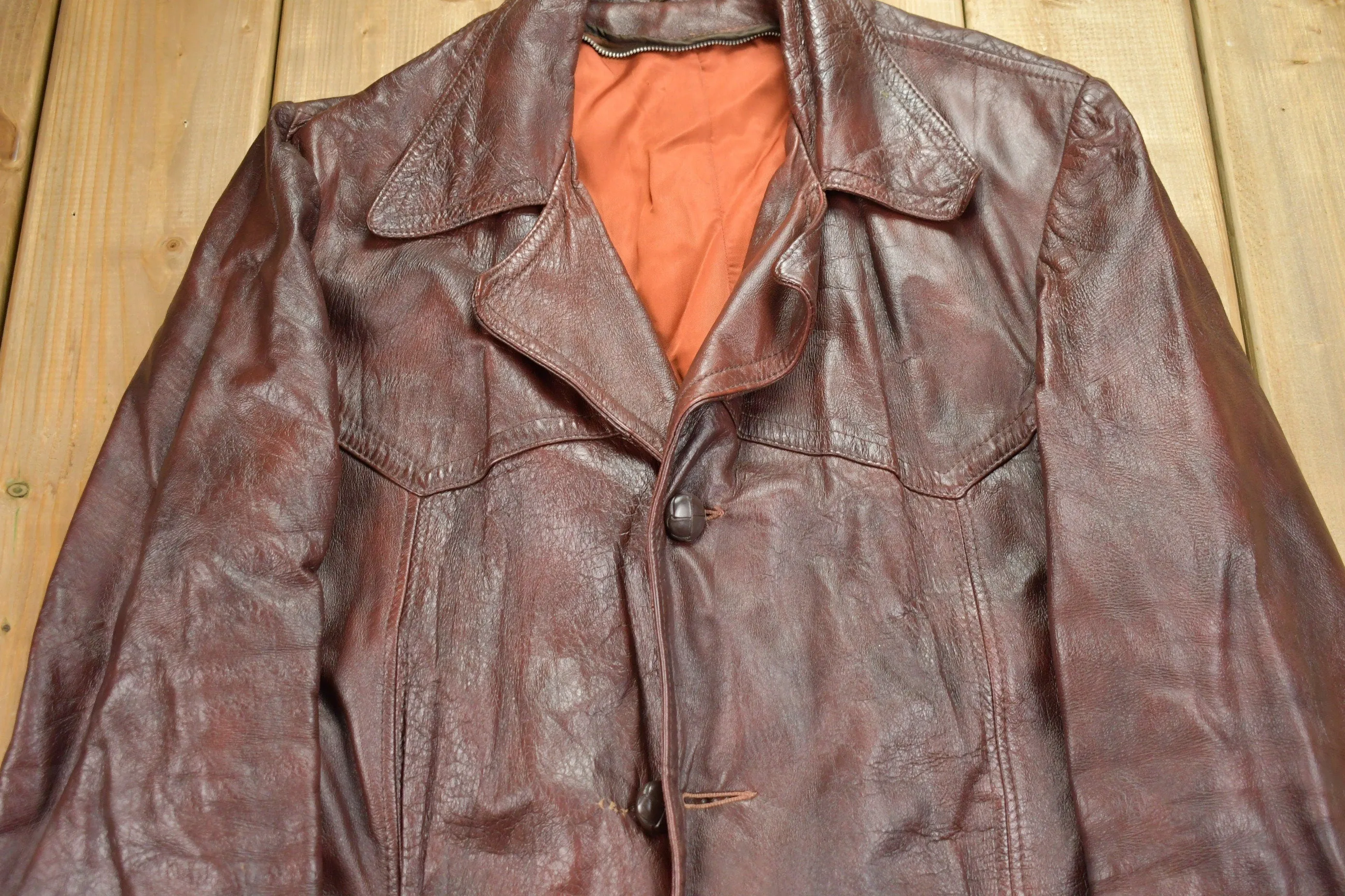 Vintage 1970s Leather Full Length Jacket / Fall Outerwear / Leather Coat / Winter Outerwear / Streetwear Fashion / Red Leather