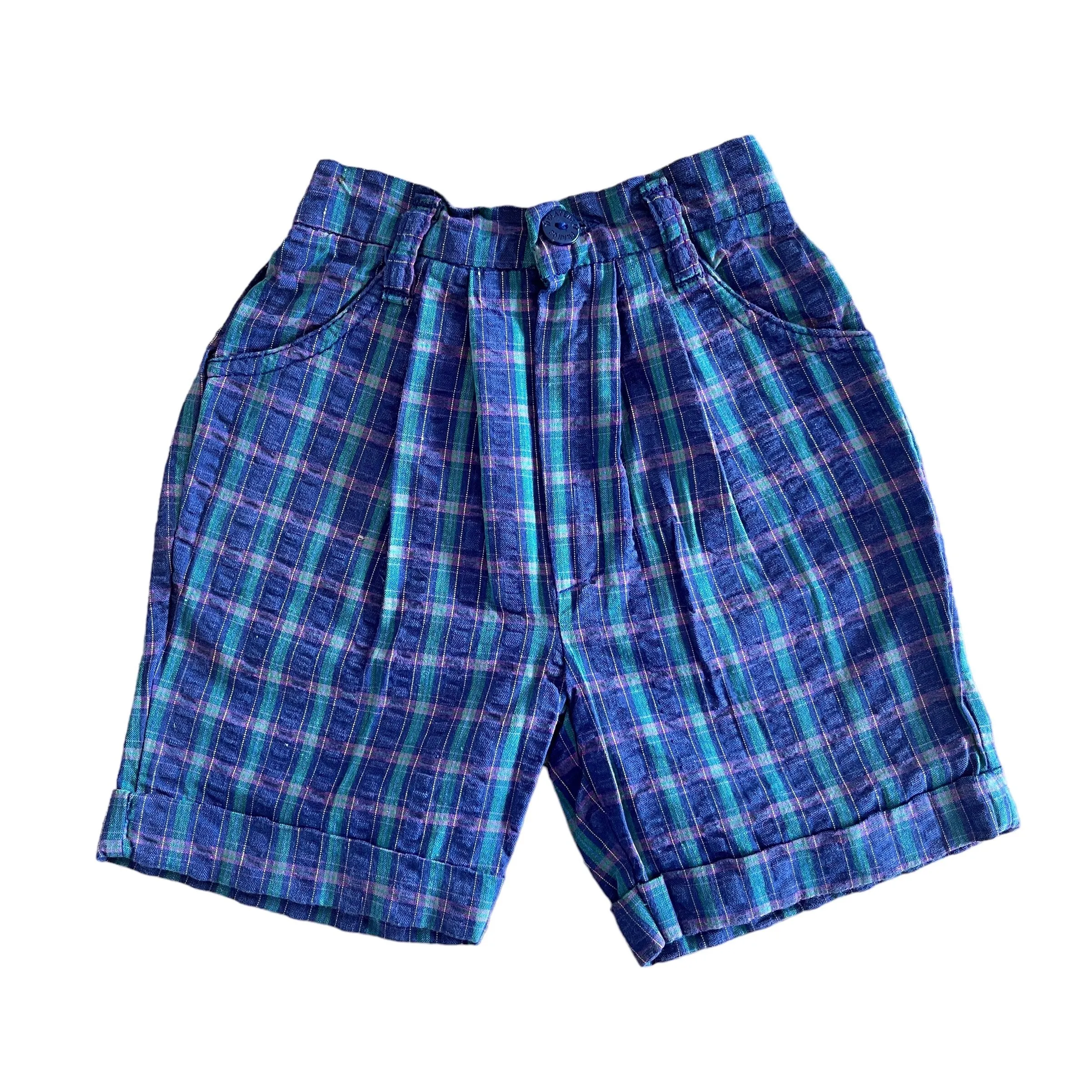 Vintage 1970s Navy Tartan Toddler Shorts  12-18 Months