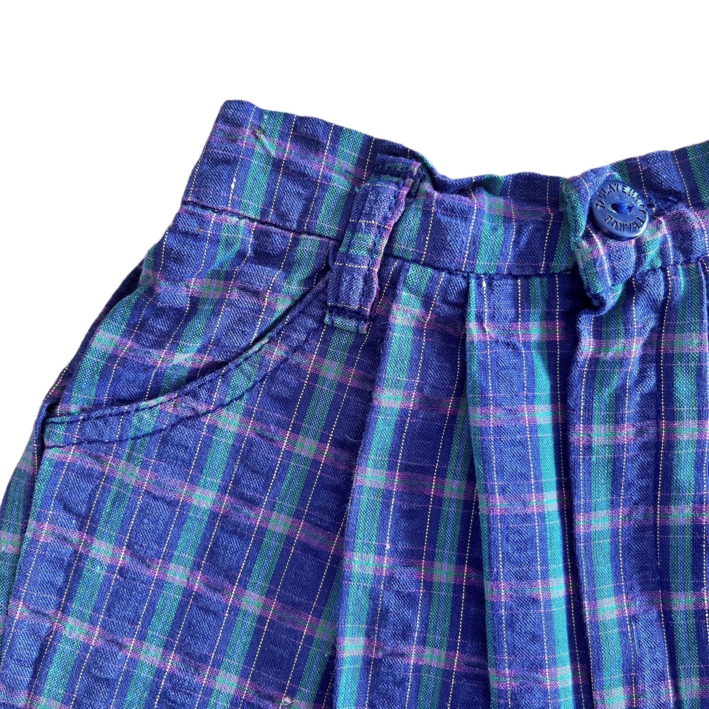 Vintage 1970s Navy Tartan Toddler Shorts  12-18 Months