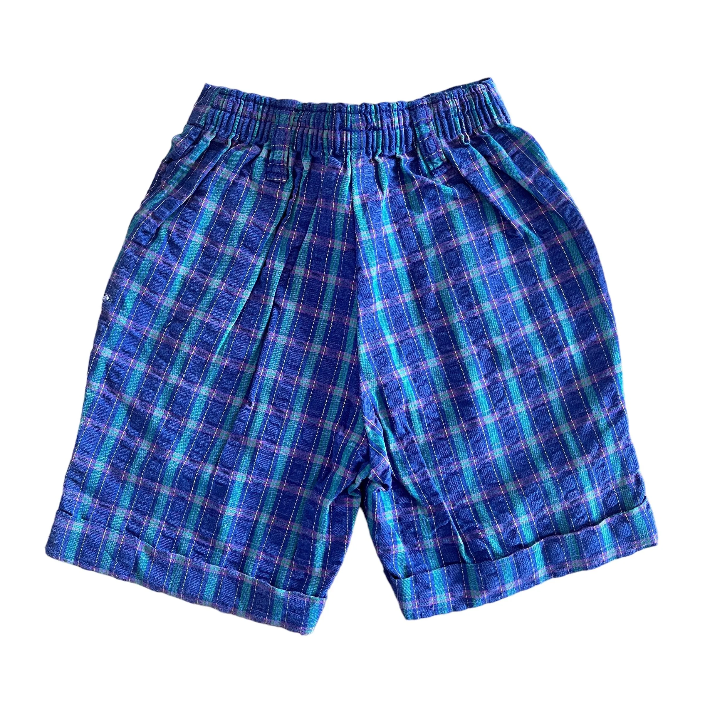 Vintage 1970s Navy Tartan Toddler Shorts  12-18 Months