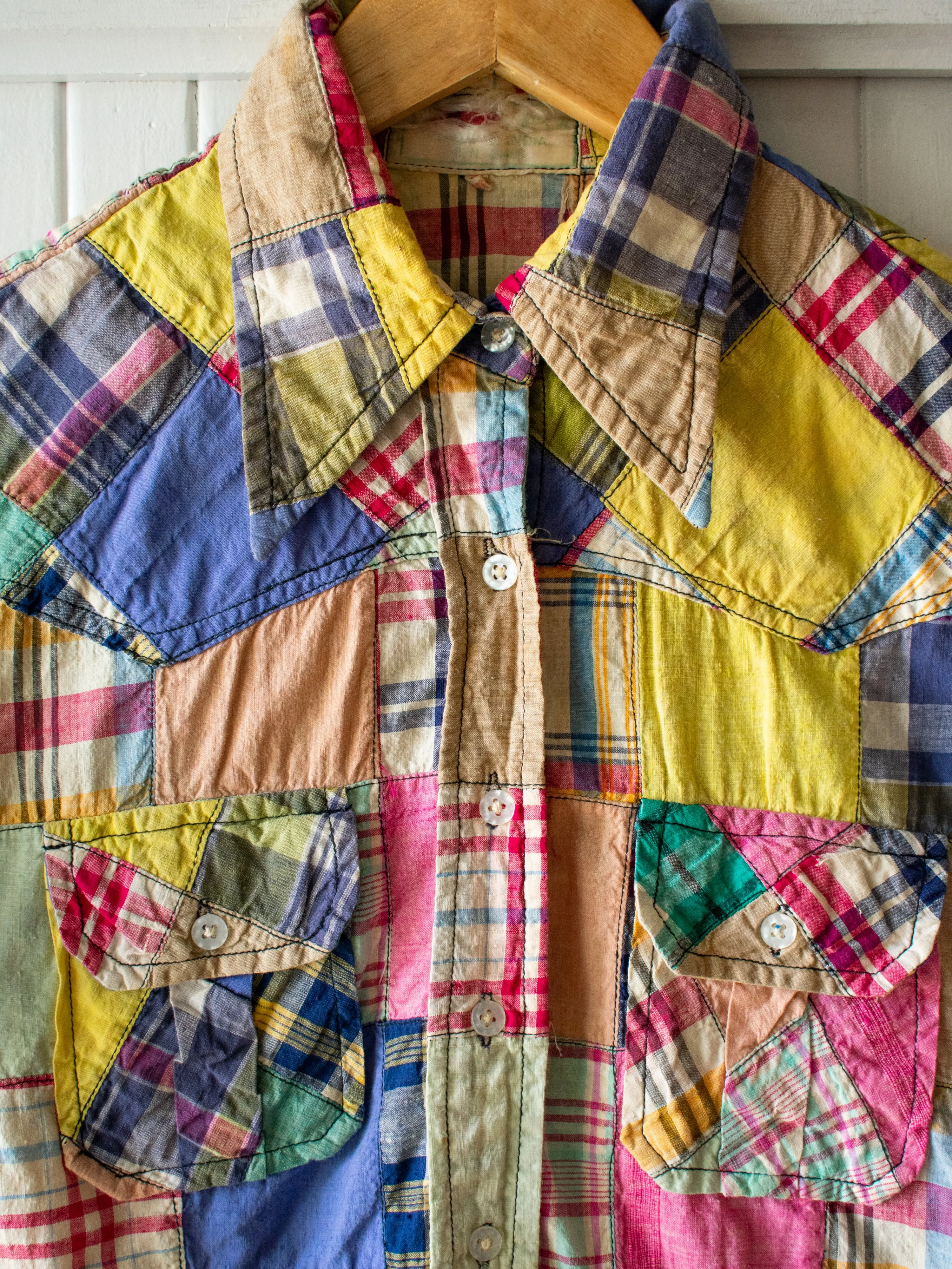 Vintage 1970s Patchwork Madras Shirt S