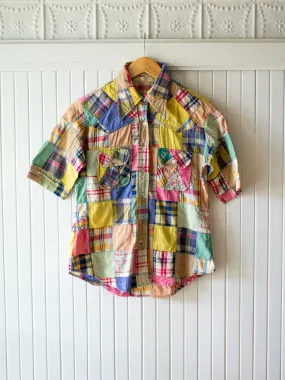 Vintage 1970s Patchwork Madras Shirt S