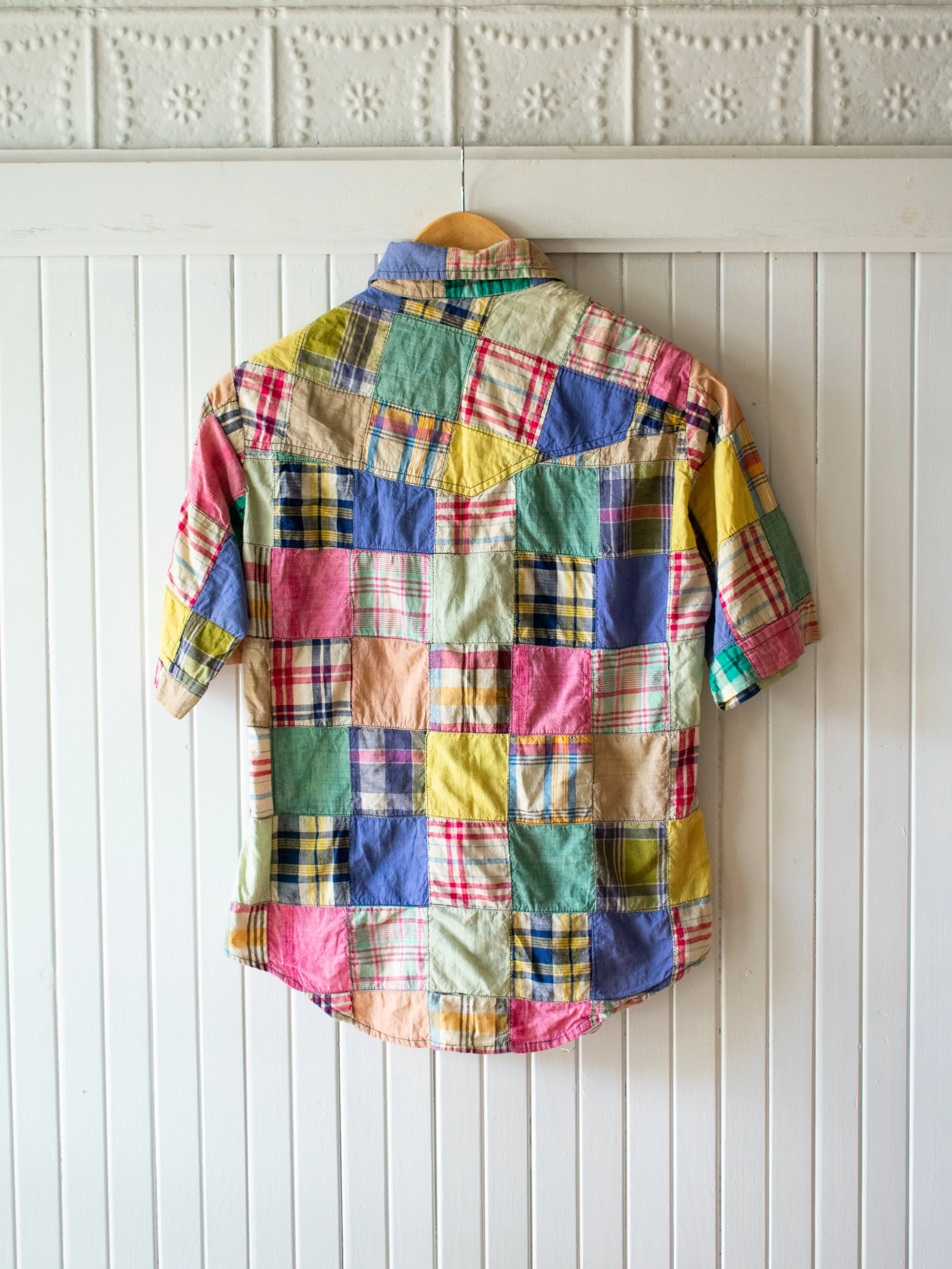 Vintage 1970s Patchwork Madras Shirt S