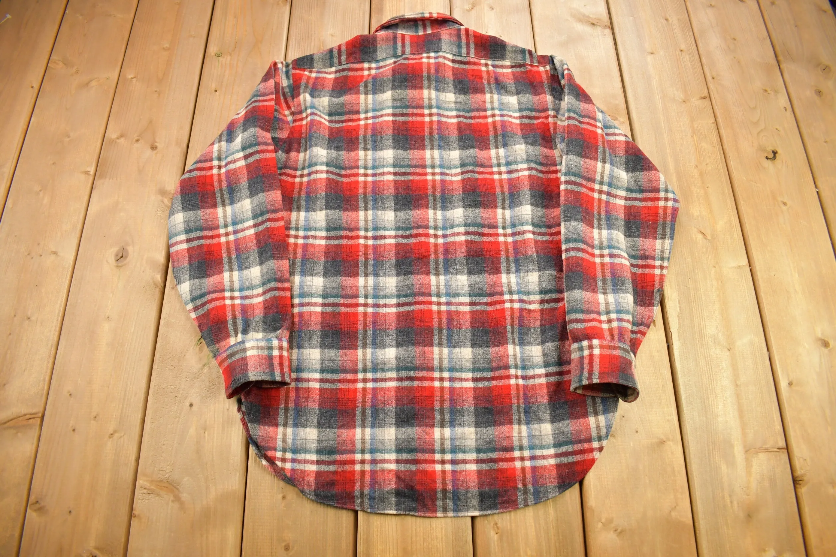 Vintage 1970s Pendleton Shadow Plaid Button Up Board Shirt / 100% Virgin Wool / Casual Wear / Made In USA /