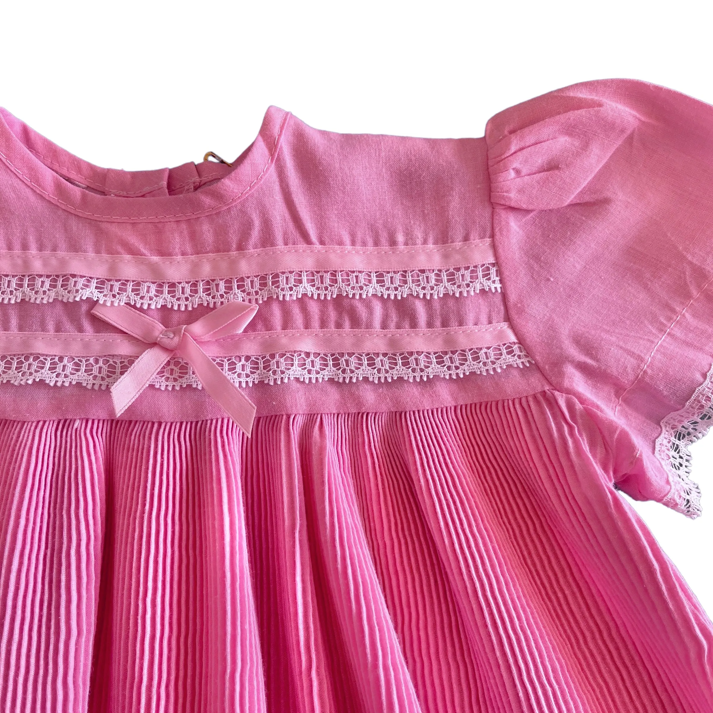 Vintage 1970s Pleated Pink Dress / 0-3M