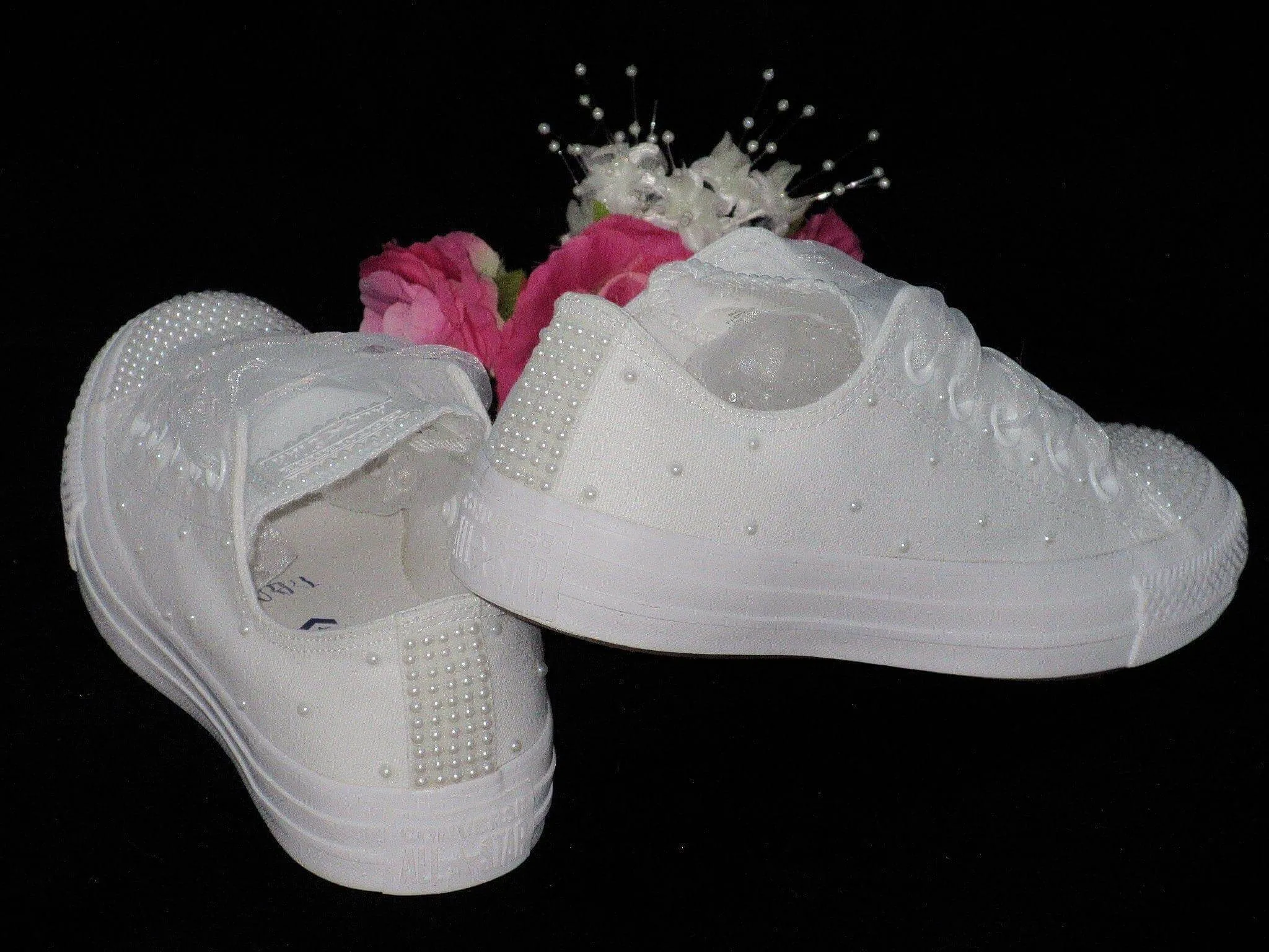 Wedding Bridal Custom White Pearl Converse- Wedding Sneakers- Bride Converse- Bling Sneakers