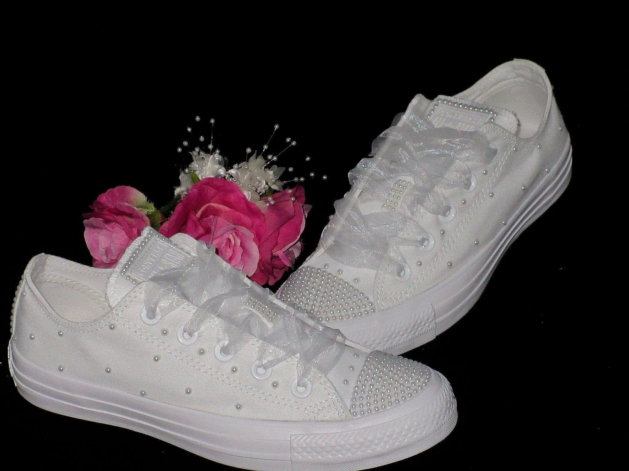 Wedding Bridal Custom White Pearl Converse- Wedding Sneakers- Bride Converse- Bling Sneakers