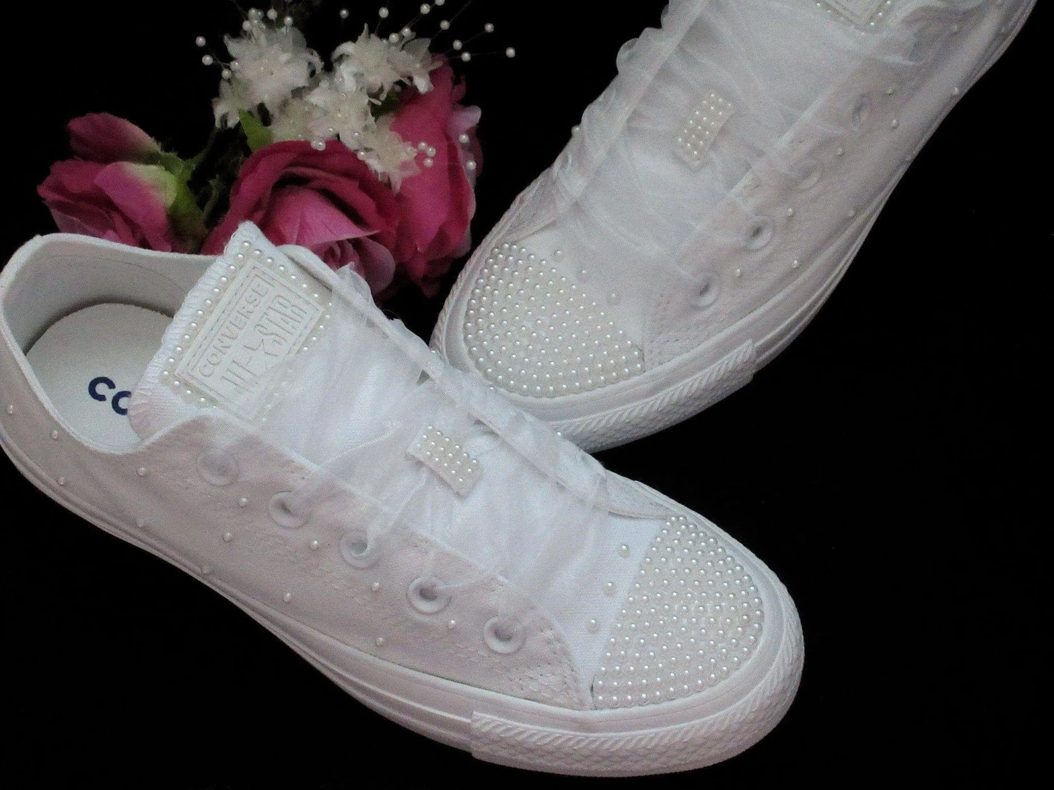 Wedding Bridal Custom White Pearl Converse- Wedding Sneakers- Bride Converse- Bling Sneakers