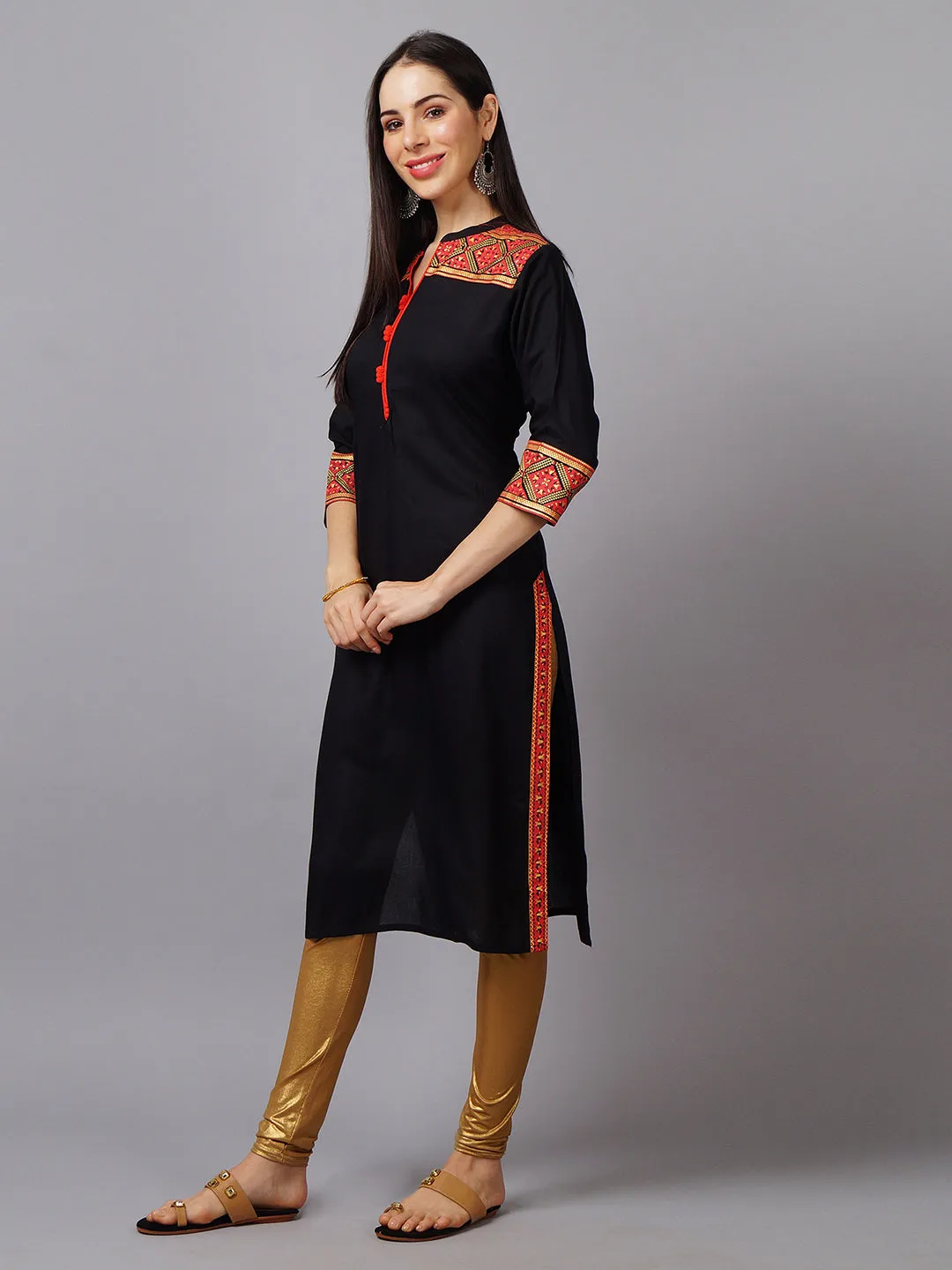 Women Black Geometric Kurta