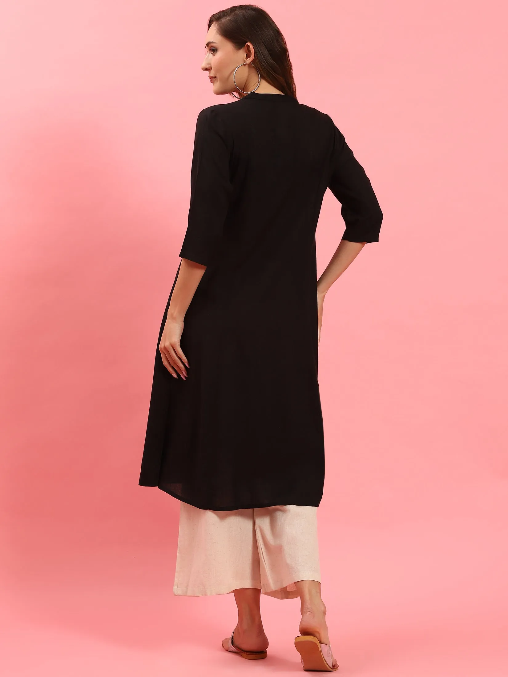 Women Black Solid Kurta