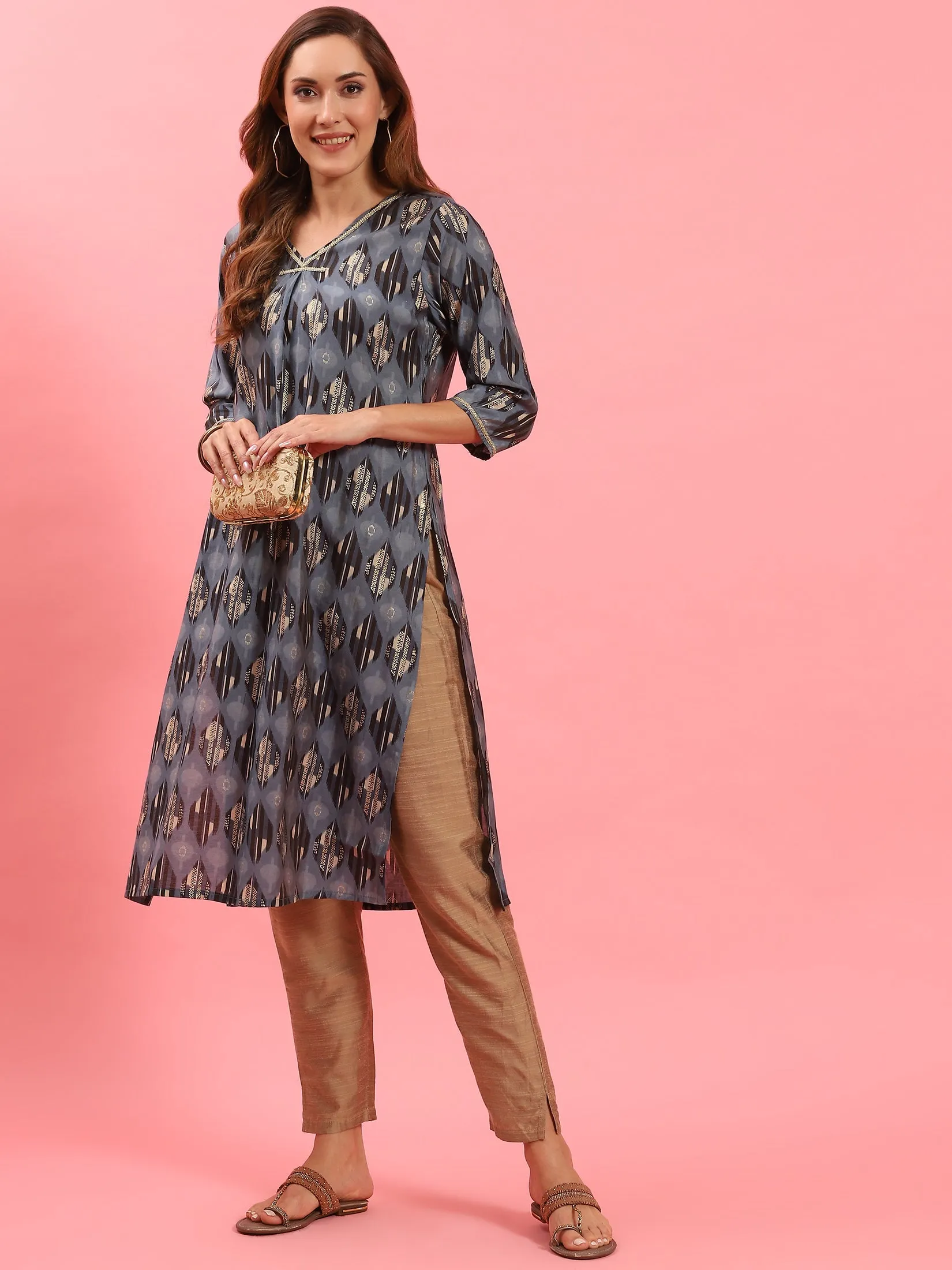 Women Blue Abstract Printed Kurta