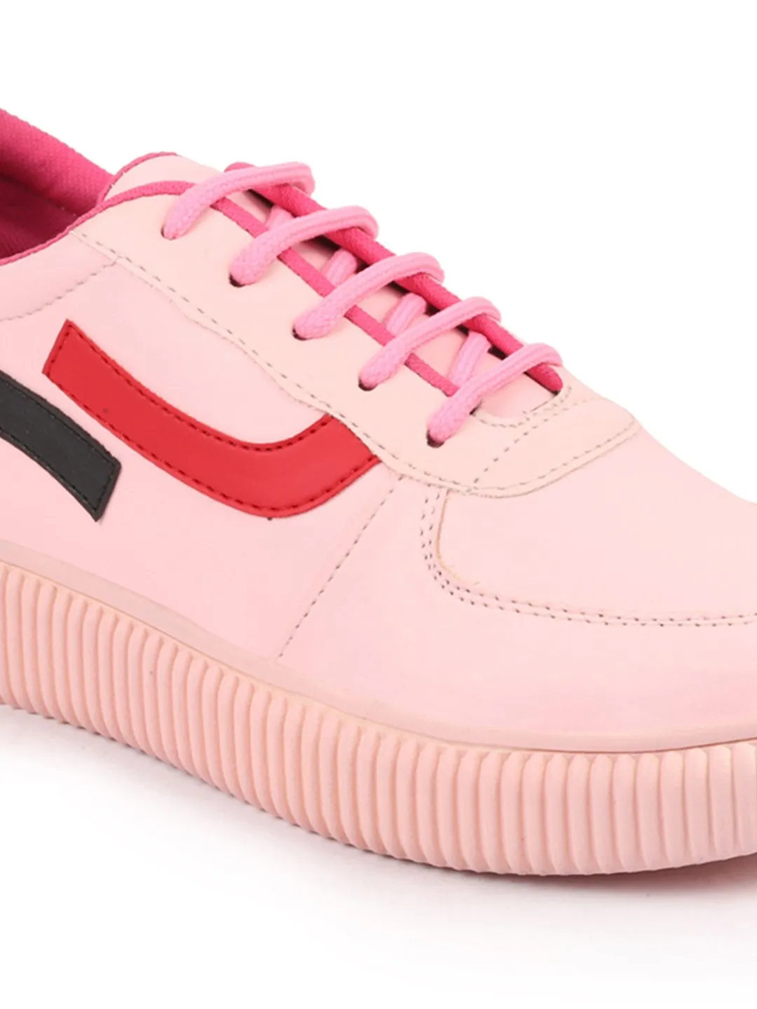 Women Pink Lace Up Sneakers